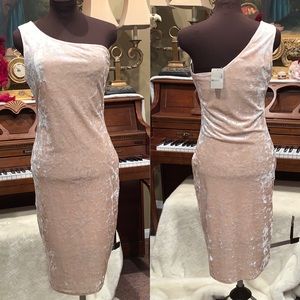 Pale Pink Belle Sky One Shoulder Velvet Dress